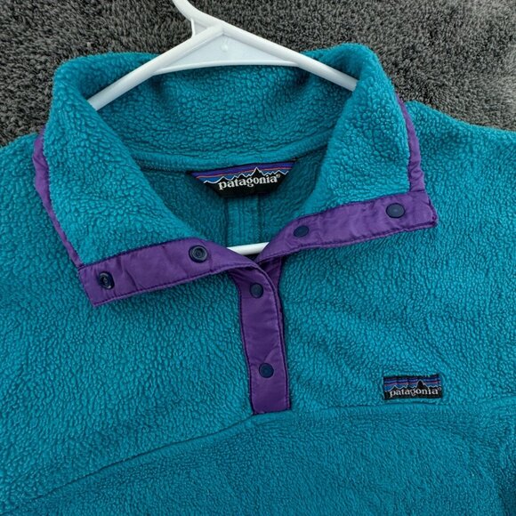VTG Patagonia Womens Jacket Adult Fleece Purple Blue 1/4 Snap Pullover W/ Logo - Picture 7 of 15